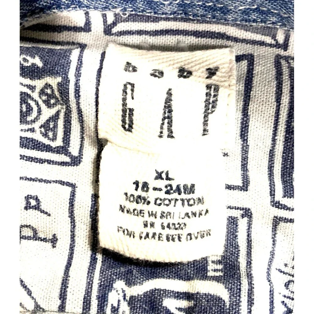 Vintage 90 Baby Gap Boys Stripe Denim Overalls & Shirt XL 18-24 Months Snaps